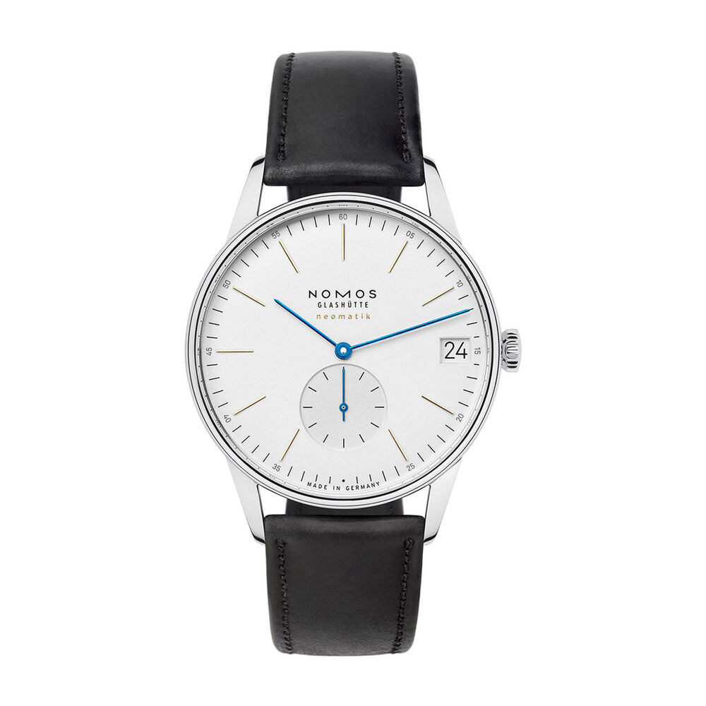 Pre-Owned NOMOS Glashutte Orion 41mm White Dial Black Leather Strap Watch
