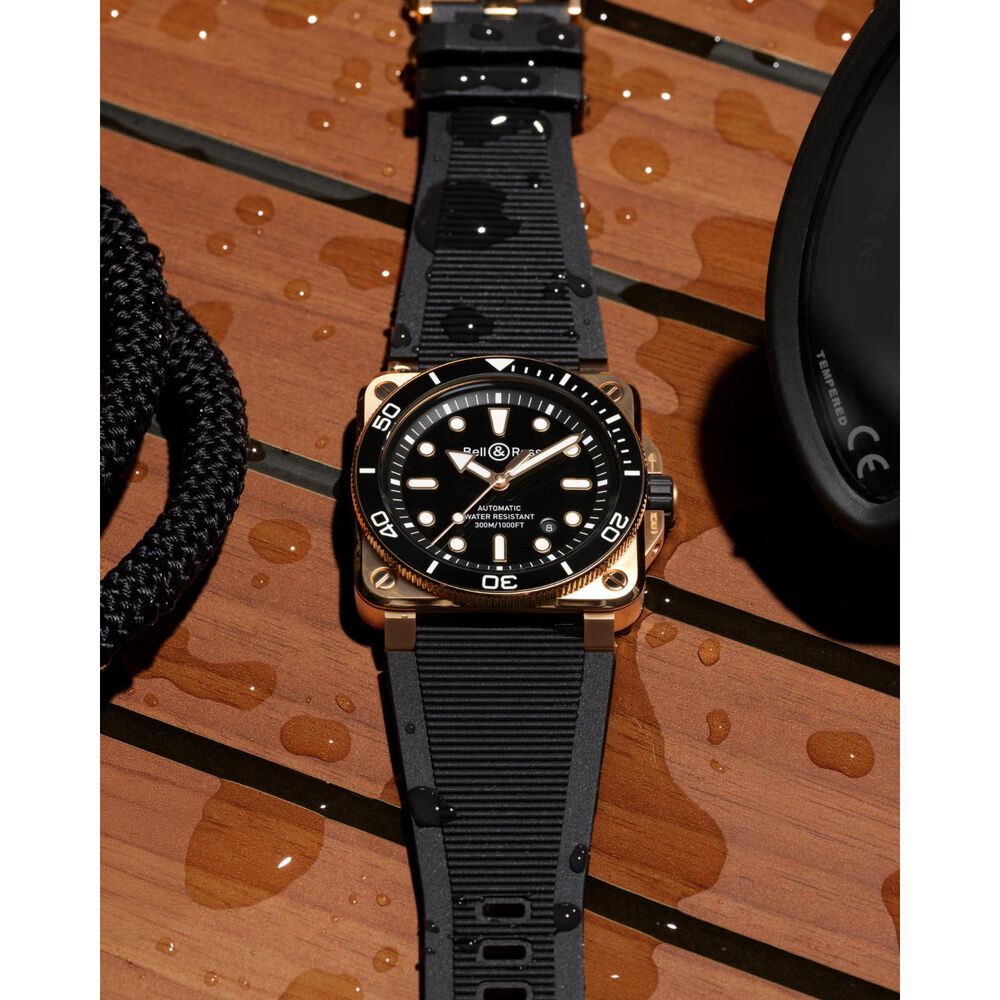 Bell & Ross BR-03 Diver 41mm Black Dial Bronze Case Rubber Strap Watch