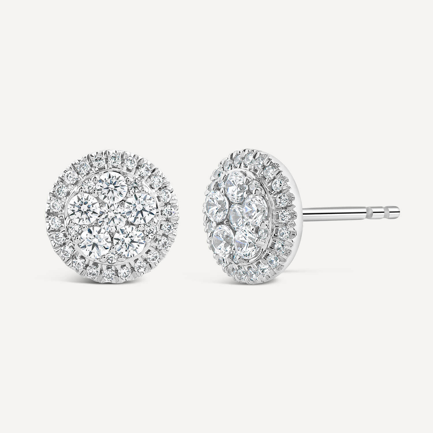 9ct White Gold 0.40ct Diamond Pave Halo Round Stud Earrings
