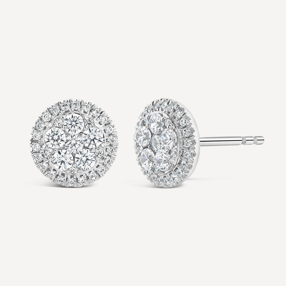 9ct White Gold 0.40ct Diamond Pave Halo Round Stud Earrings