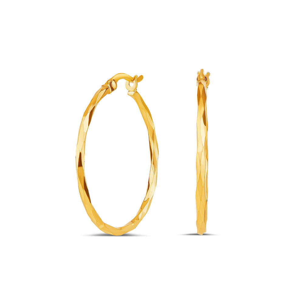 9ct Yellow Gold 25 mm Faceted Hoop Earrings