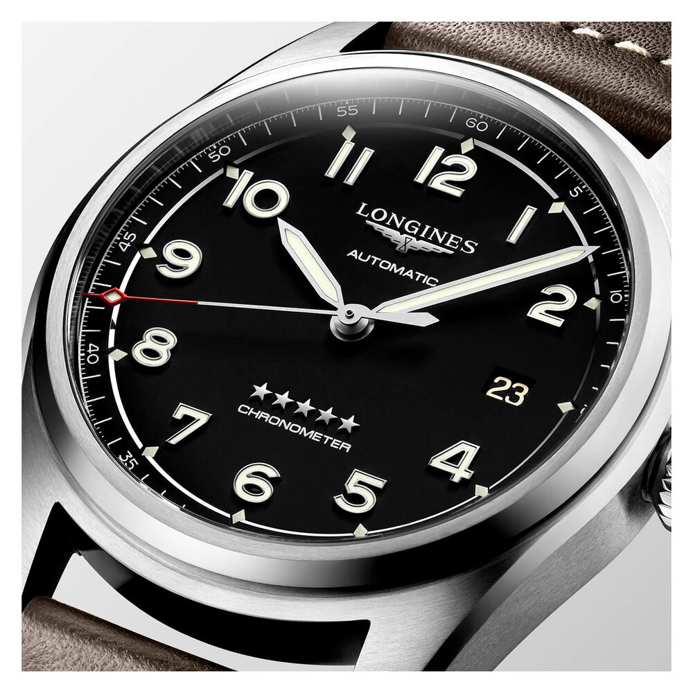 Longines Avigation Spirit 40mm Black Steel Case Brown Strap Watch