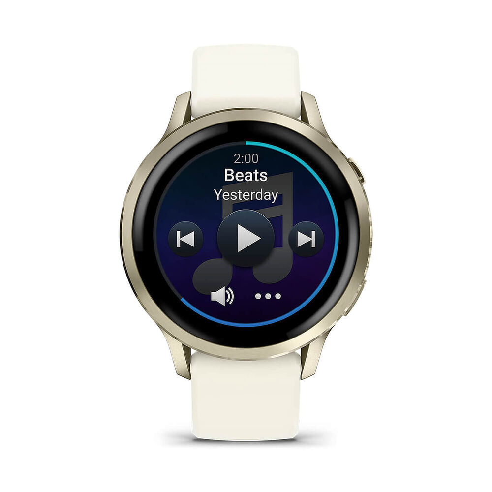 Garmin Venu 4 41mm Lunar Gold Bezel Bone Silicone Strap Watch image number 1