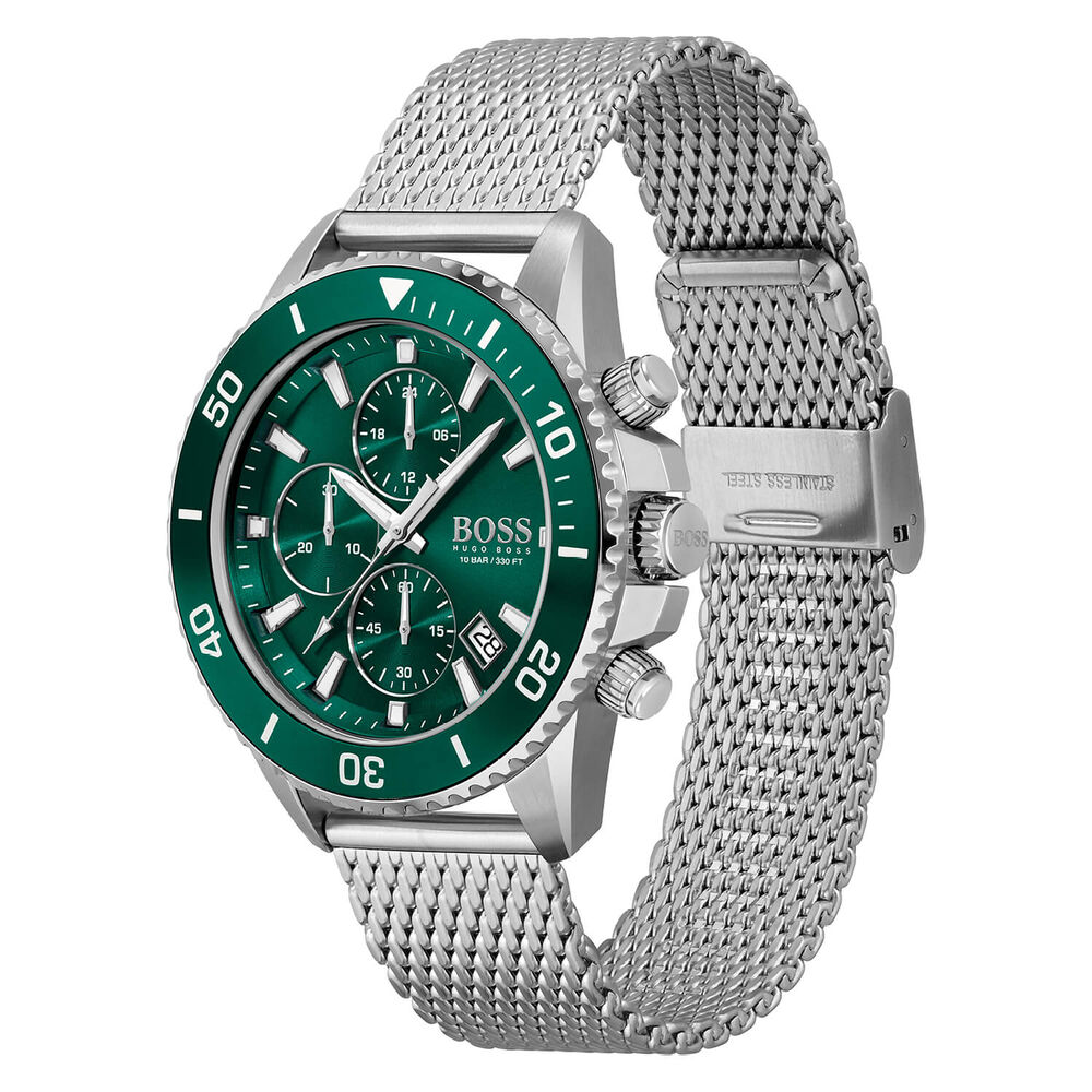 BOSS Admiral 46mm Green Dial Chronograph Steel Case Bracelet Watch