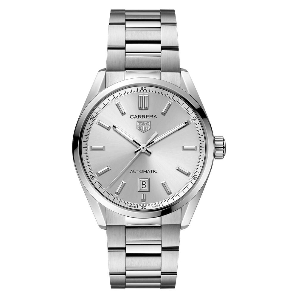 TAG Heuer Carrera 39mm Silver Dial Calibre 5 Steel Case Bracelet Watch image number 0