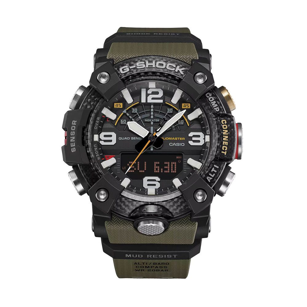 G-SHOCK Master of G Mudmaster 55.4mm Carbon Fibre Bezel & Olive Green Resin Strap Watch