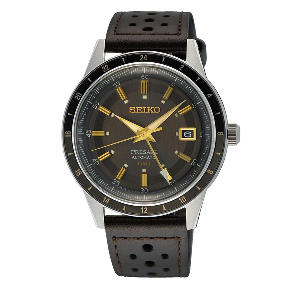 Seiko Presage Style60's 'Fume' 40mm Grey Dial Black Leather Strap Watch