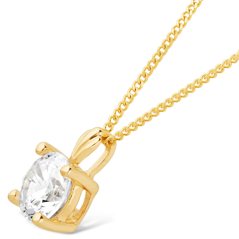 9ct Gold 5mm Four Claw Cubic Zirconia Set Pendant (Chain Included)