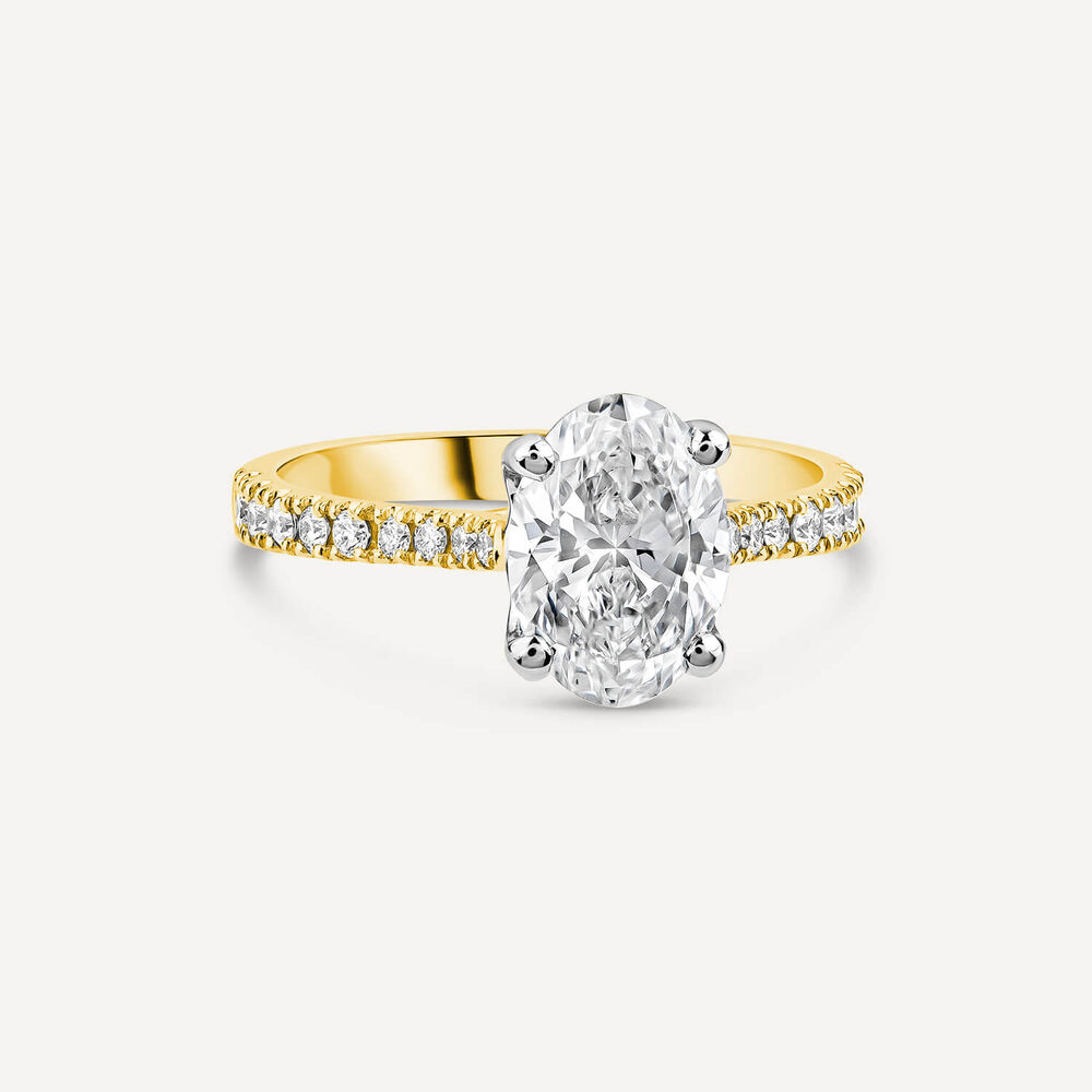 Born 18ct Yellow Gold Lab Grown 1.70ct Oval & Diamond Sides Ring image number 2