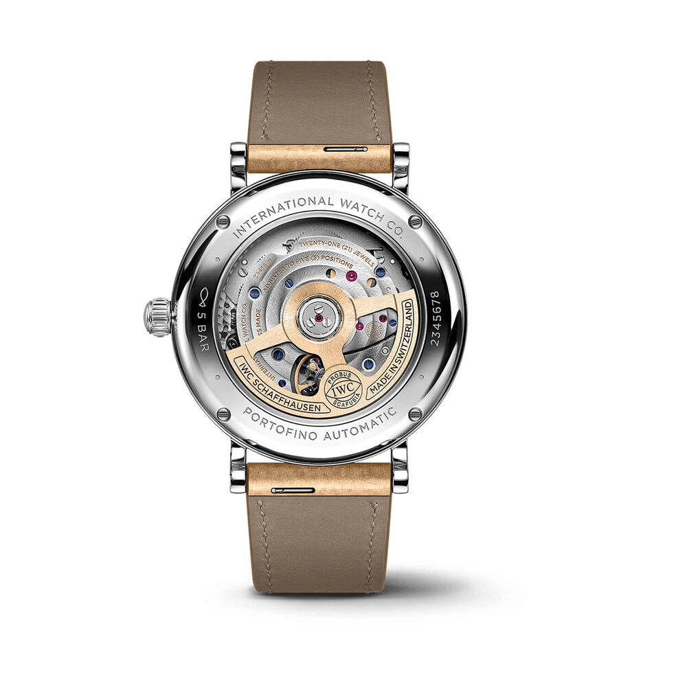 IWC Schaffhausen Portofino Automatic 37mm White Dial Beige Leather Strap Watch image number 3