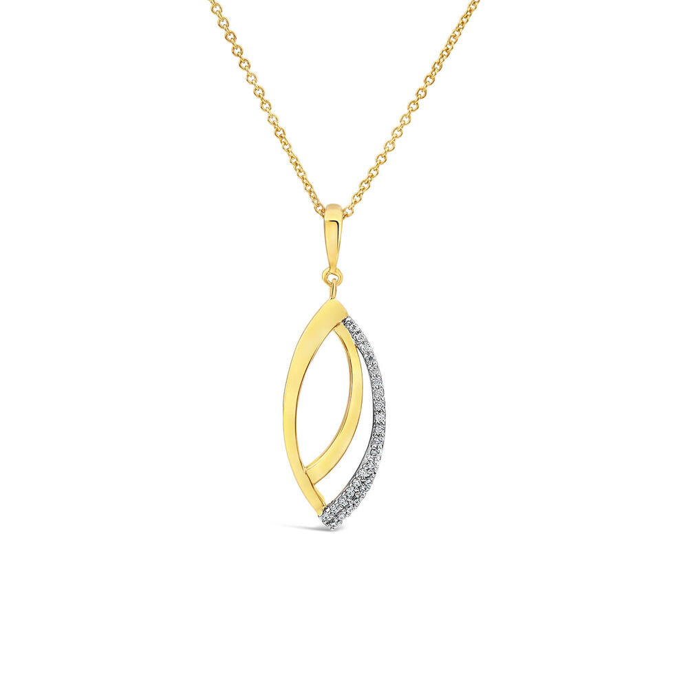9ct Yellow & White Gold 0.07ct Diamond Set Navette Shaped Pendant image number 0