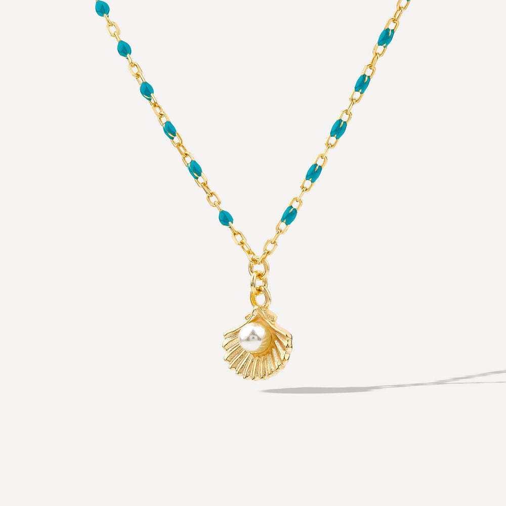 Yellow Gold Plated Sterling Silver Turquoise Beads With Shell Pendant image number 1