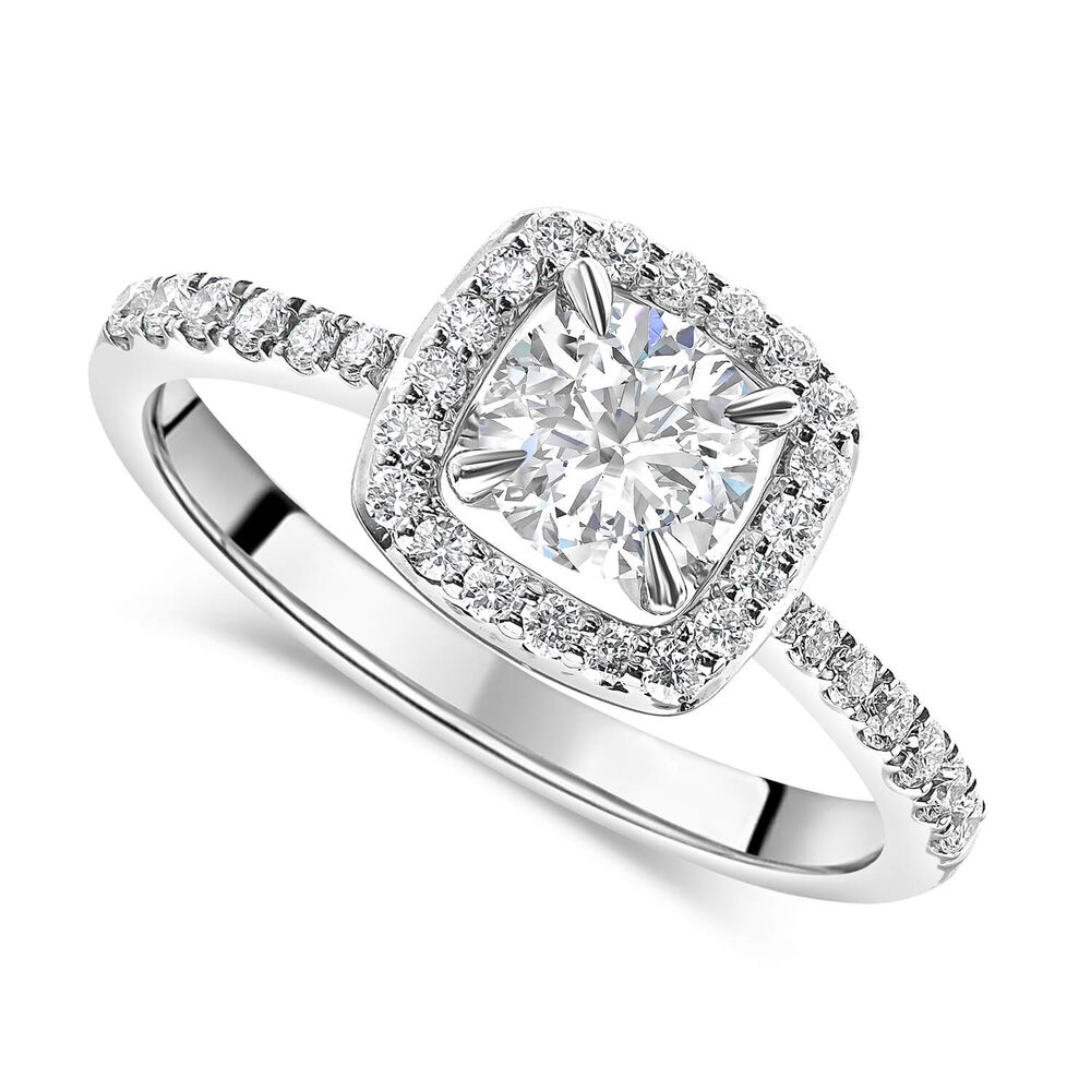 Platinum 0.89ct Amia Diamond Cushion Halo Ring image number 0