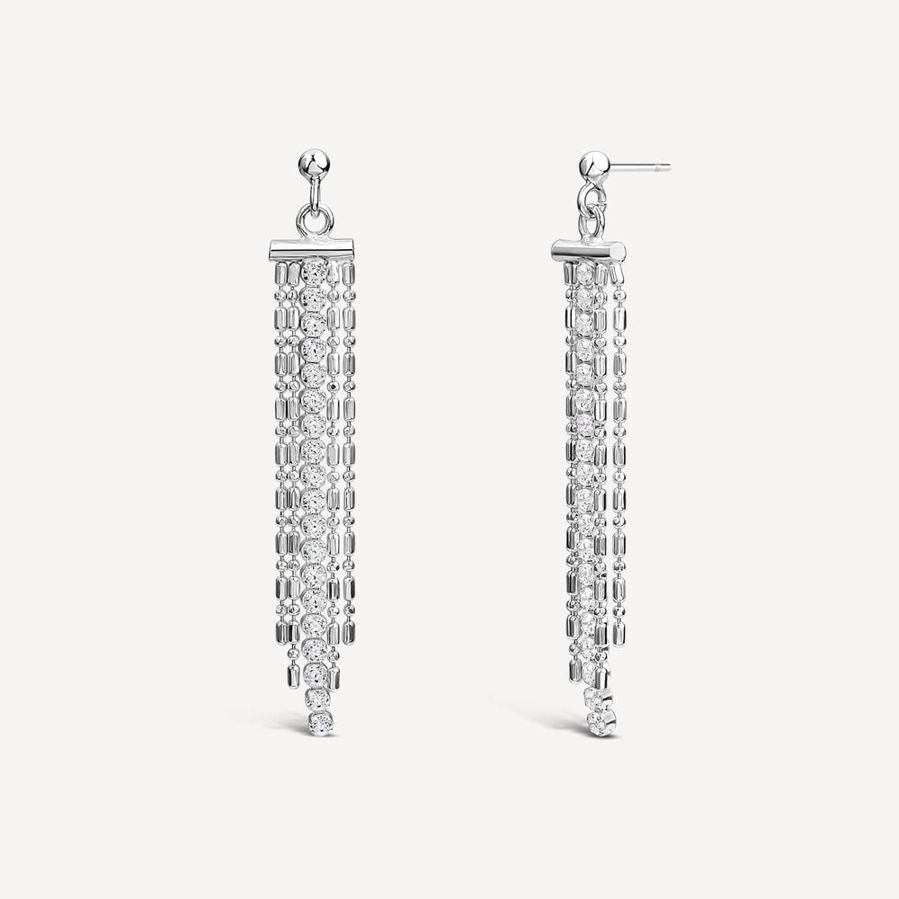 Sterling Silver & Cubic Zirconia Beads Fringe Drop Earrings image number 1