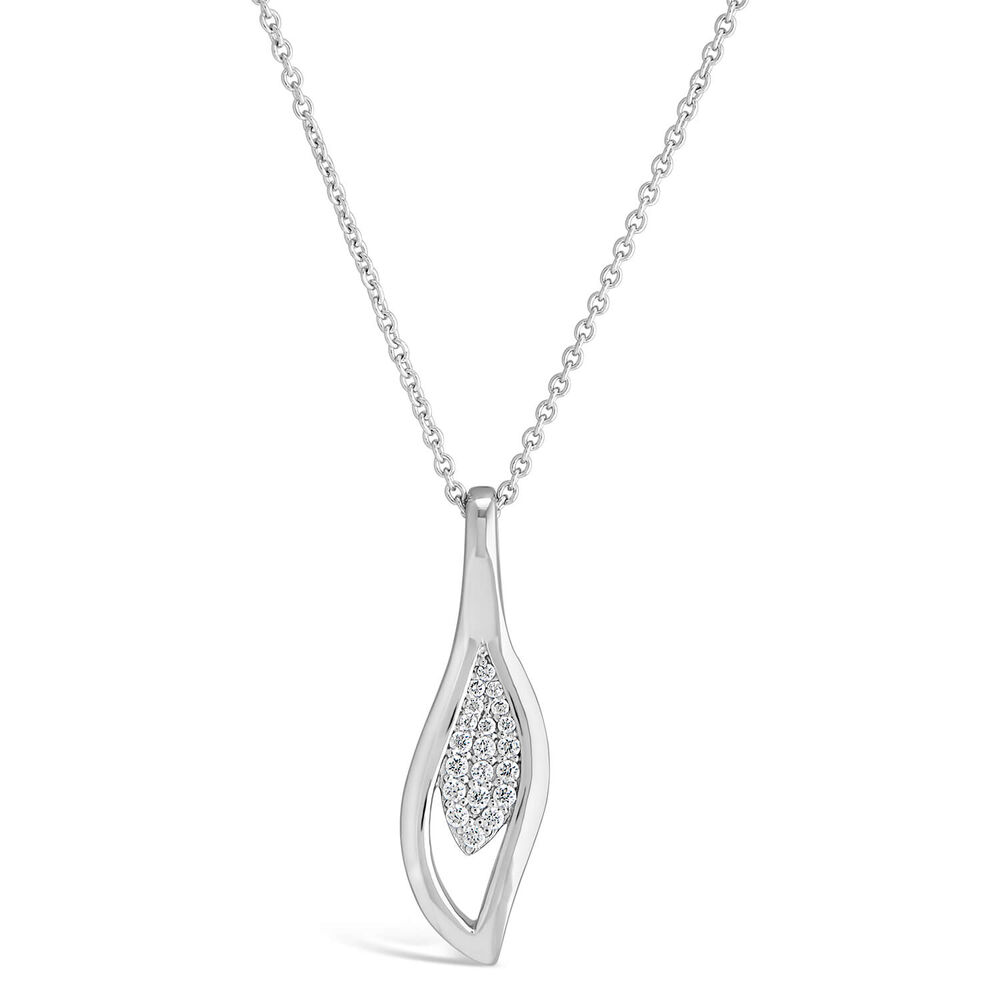 Sterling Silver Pave Cubic Zirconia Open Teardrop Pendant (Chain Included) image number 0