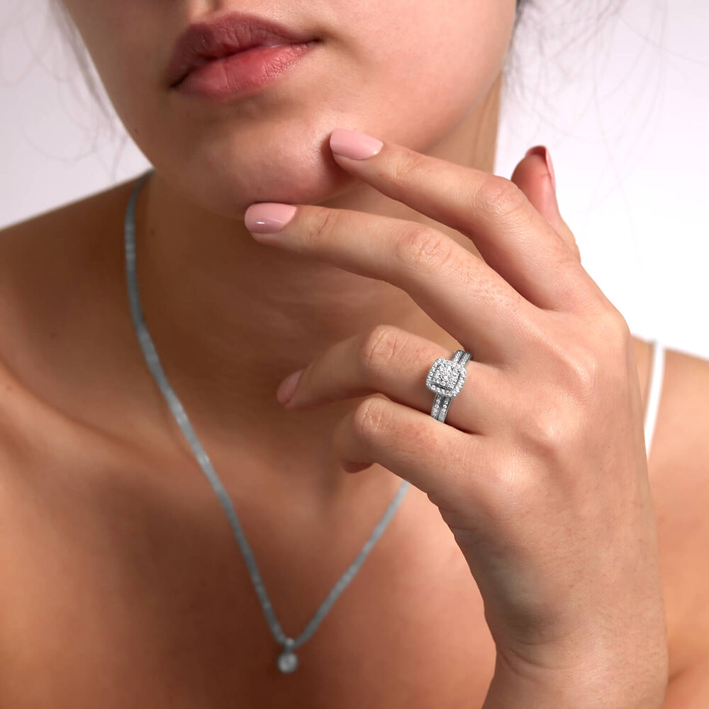 9ct white gold 0.50 carat diamond halo bridal set image number 2