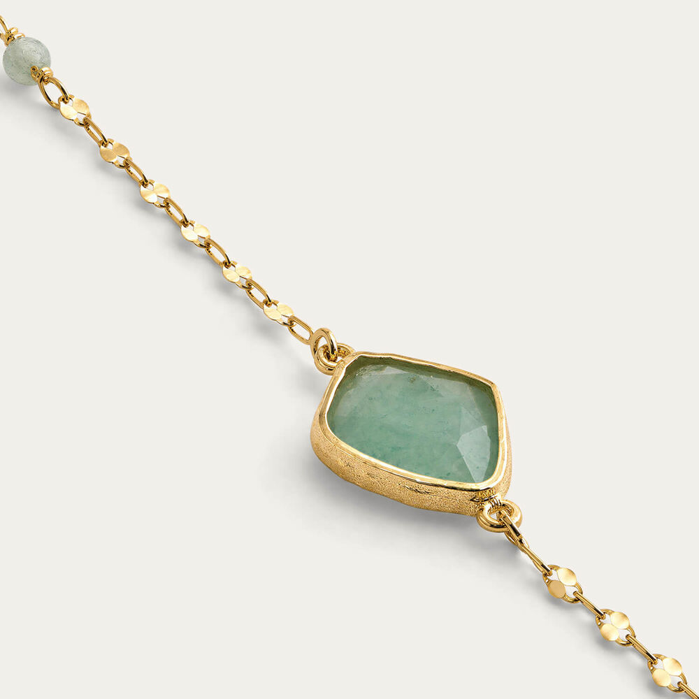 9ct Yellow Gold Beaded Chain Green Aventurine Bracelet