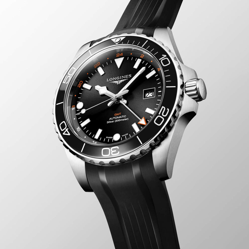 Longines Hydroconquest GMT 43mm Black Dial Rubber Strap Watch image number 2
