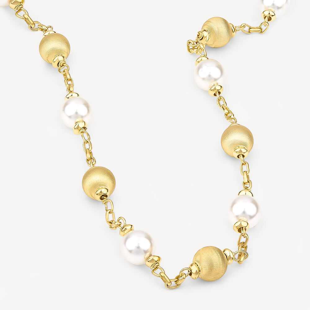 Yellow Gold Plated Sterling Silver Pearls & Matte Beads Necklets image number 2