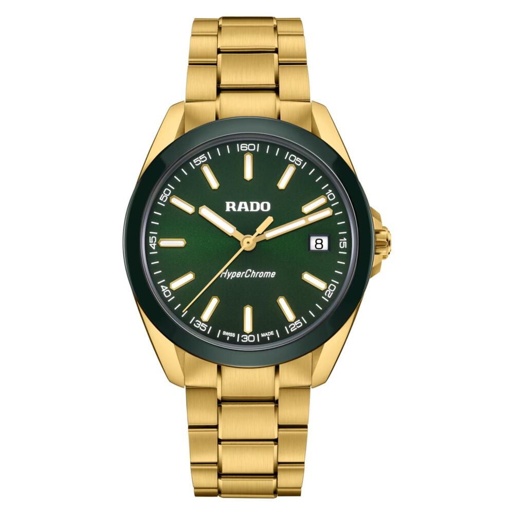 Rado Hyperchrome 41.5mm Green Sunray Dial Gold Tone Steel Bracelet Watch