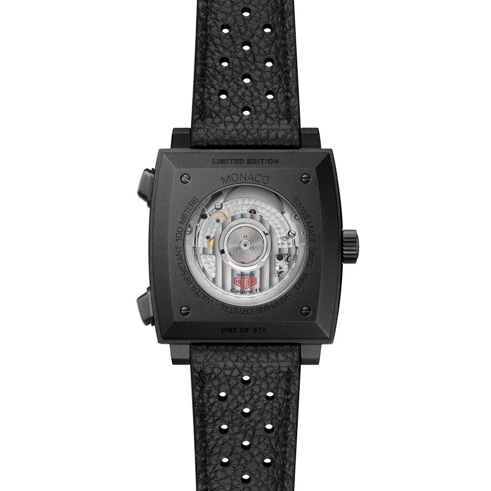 TAG Heuer Monaco Chronograph Stopwatch 39mm Black & Silver Dial Leather Strap Watch image number 2