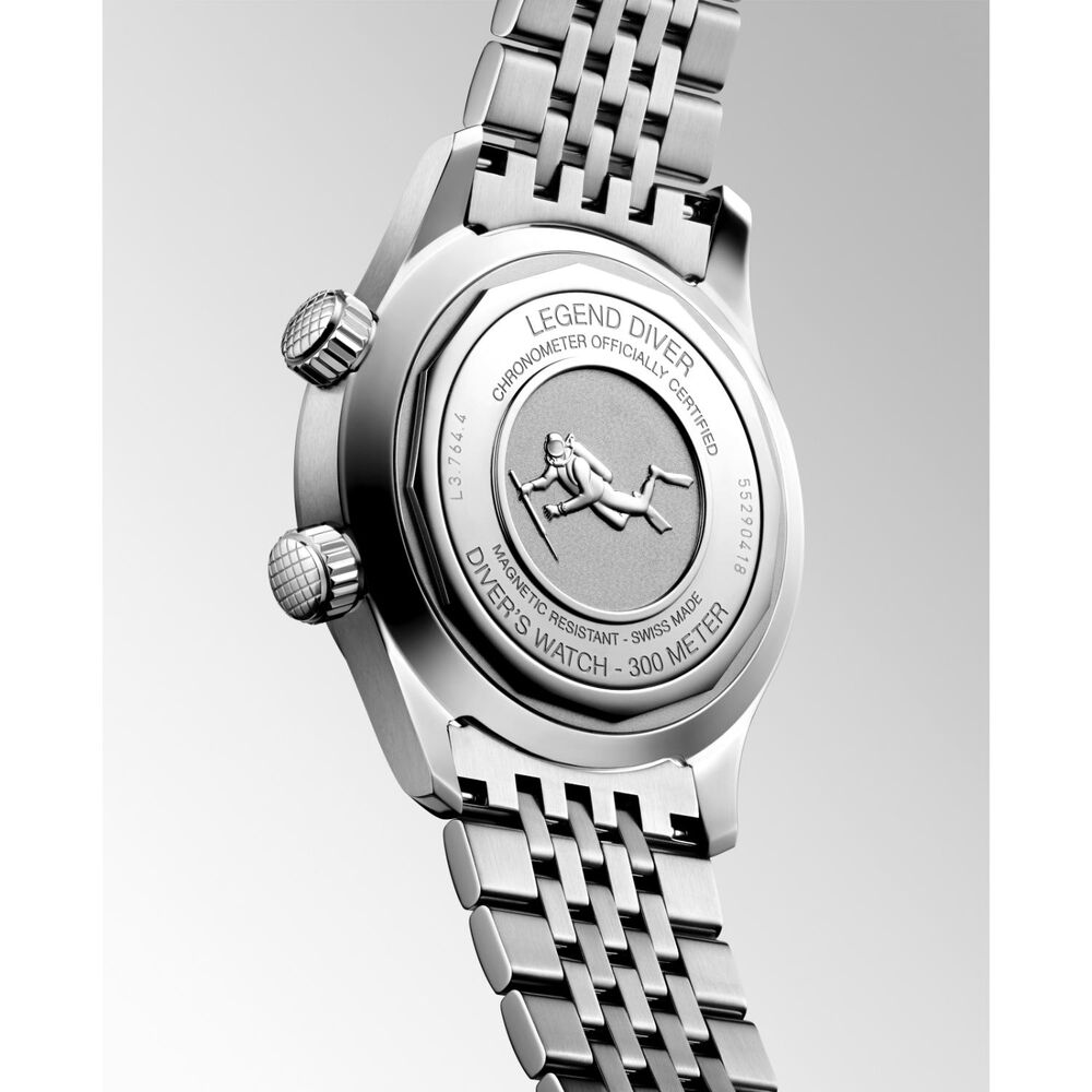 Longines Legend Diver 39mm White Dial Steel Bracelet Watch image number 4