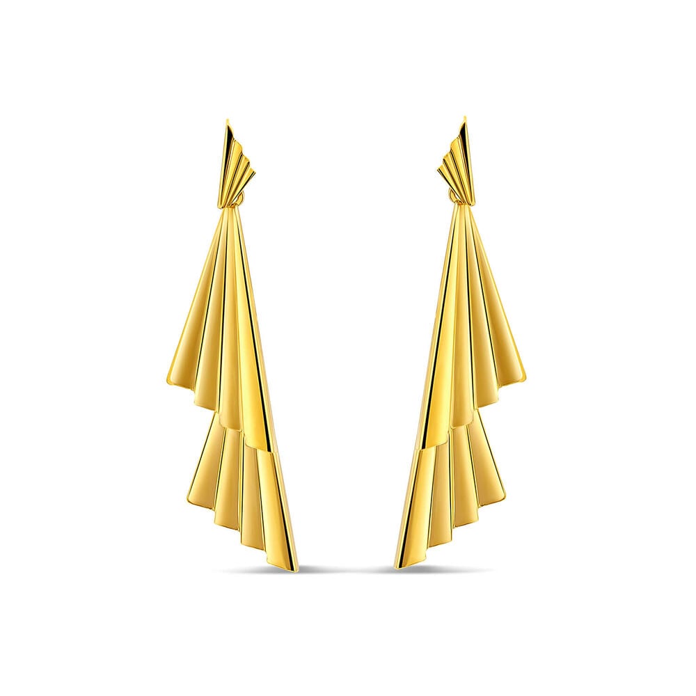 Yellow Gold Plated Sterling Silver Double Fan Drop Earrings