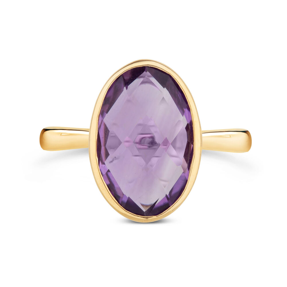 Ladies' 9ct Yellow Gold Oval Amethyst Ring image number 1