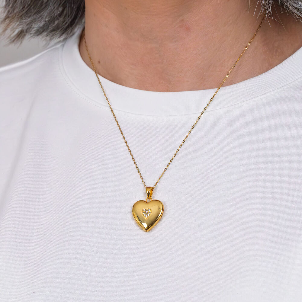 Yellow Gold Plated Sterling Silver Cubic Zirconia Centre Heart Locket Pendant image number 5
