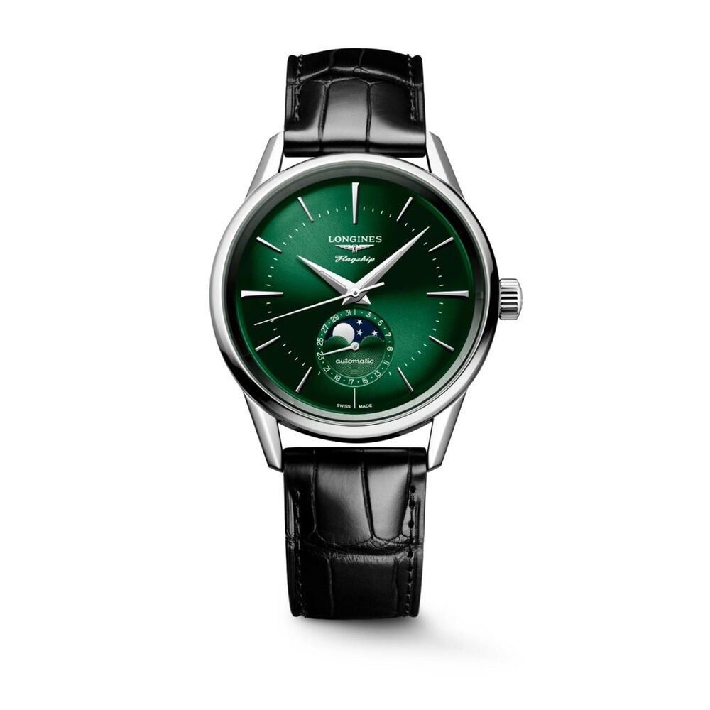 Longines Flagship Heritage 38.5mm Green Dial Black Leather Watch image number 0