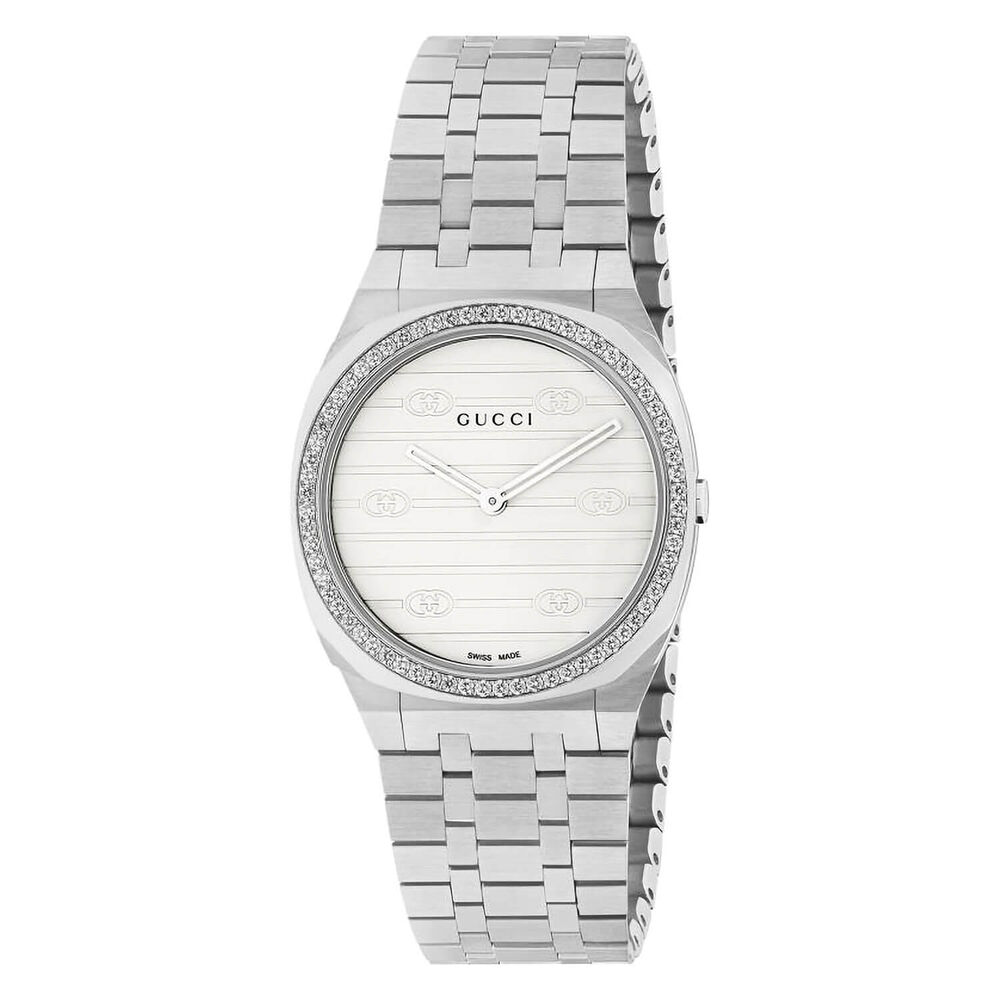 GUCCI 25H 30mm White Dial Steel Case Bracelet Watch image number 0