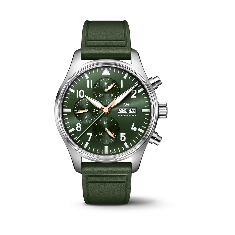 IWC Schaffhausen Pilot's Chronograph 43mm Green Dial Steel Bracelet Watch