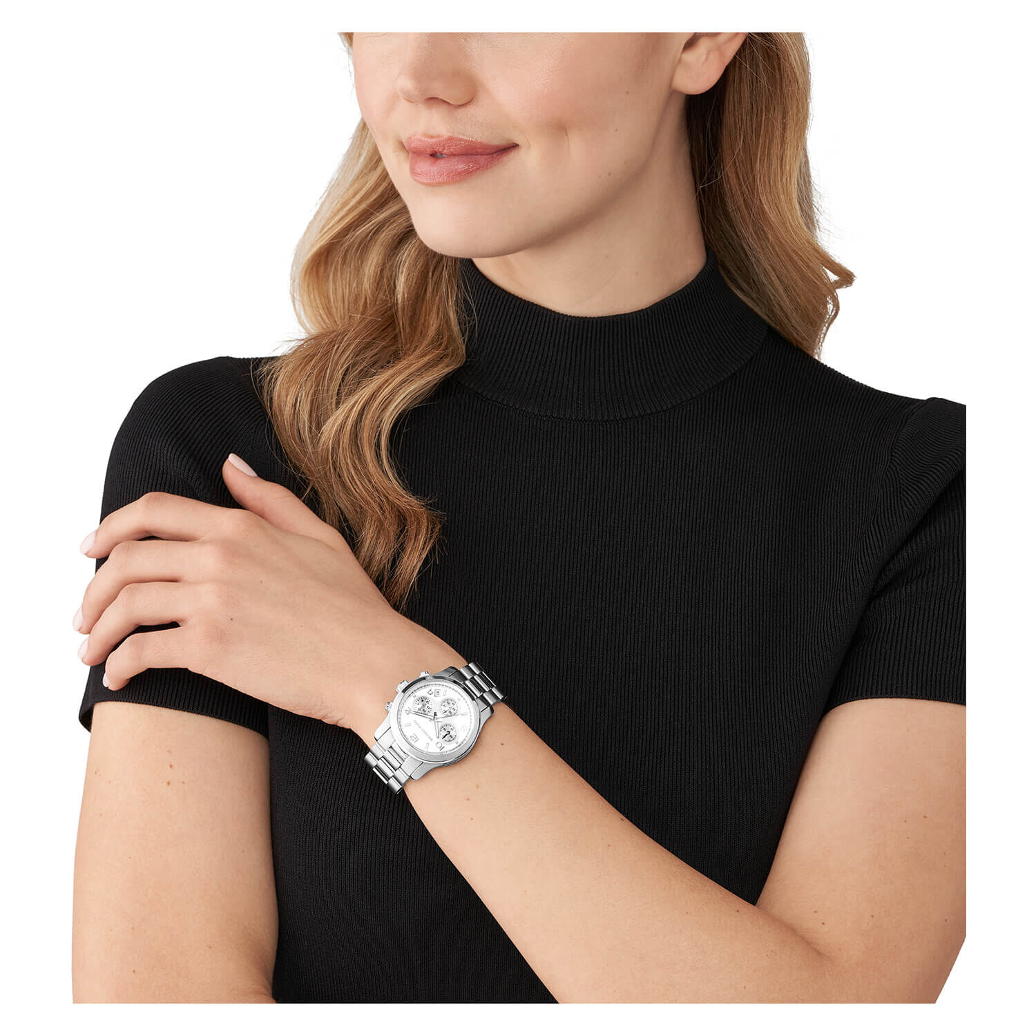 Michael Kors Runway 38mm Silver Chrono Dial Steel Bracelet Watch