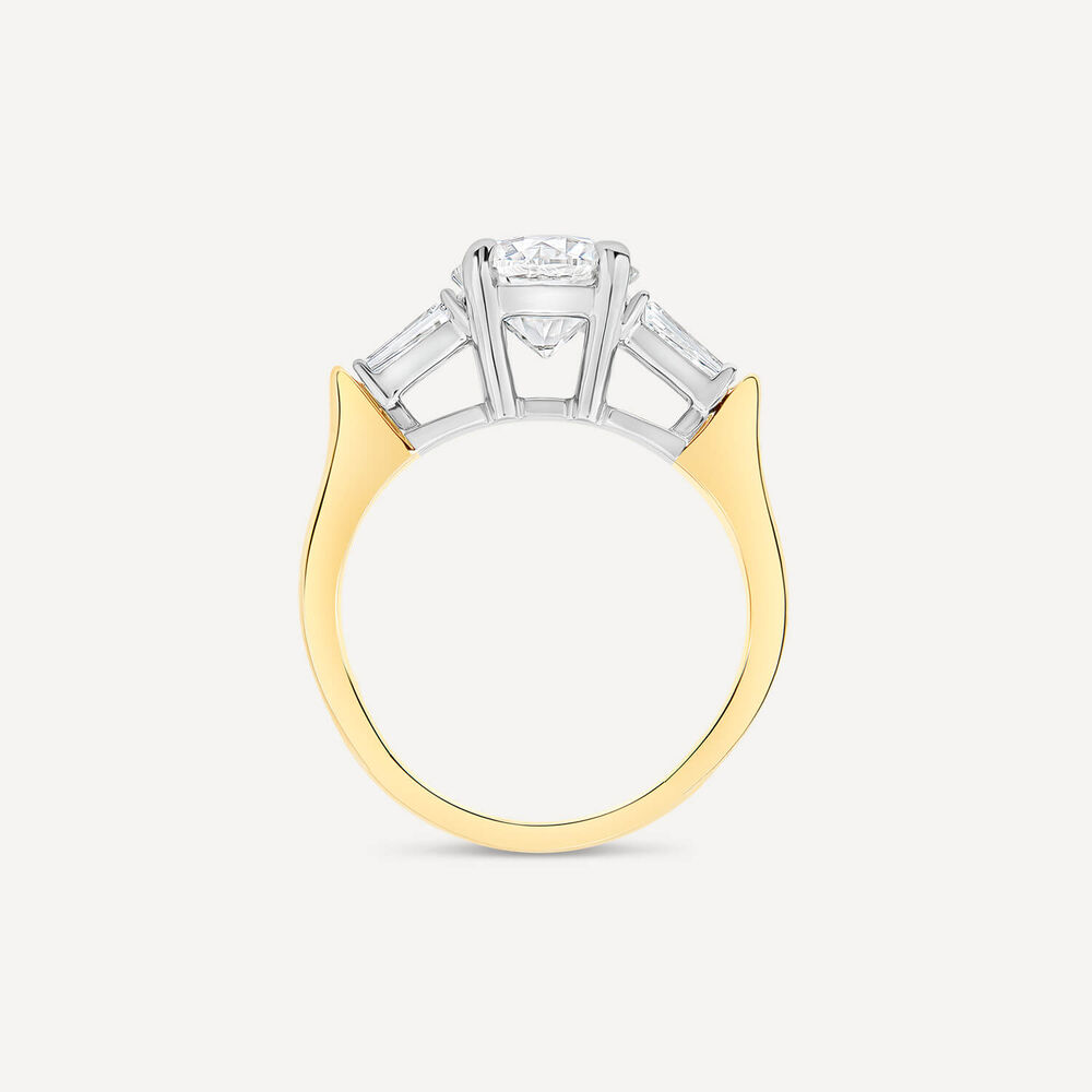 Born 18ct Yellow Gold 1.98ct Lab Grown Round Solitaire & Baguette Diamond Sides Ring image number 1