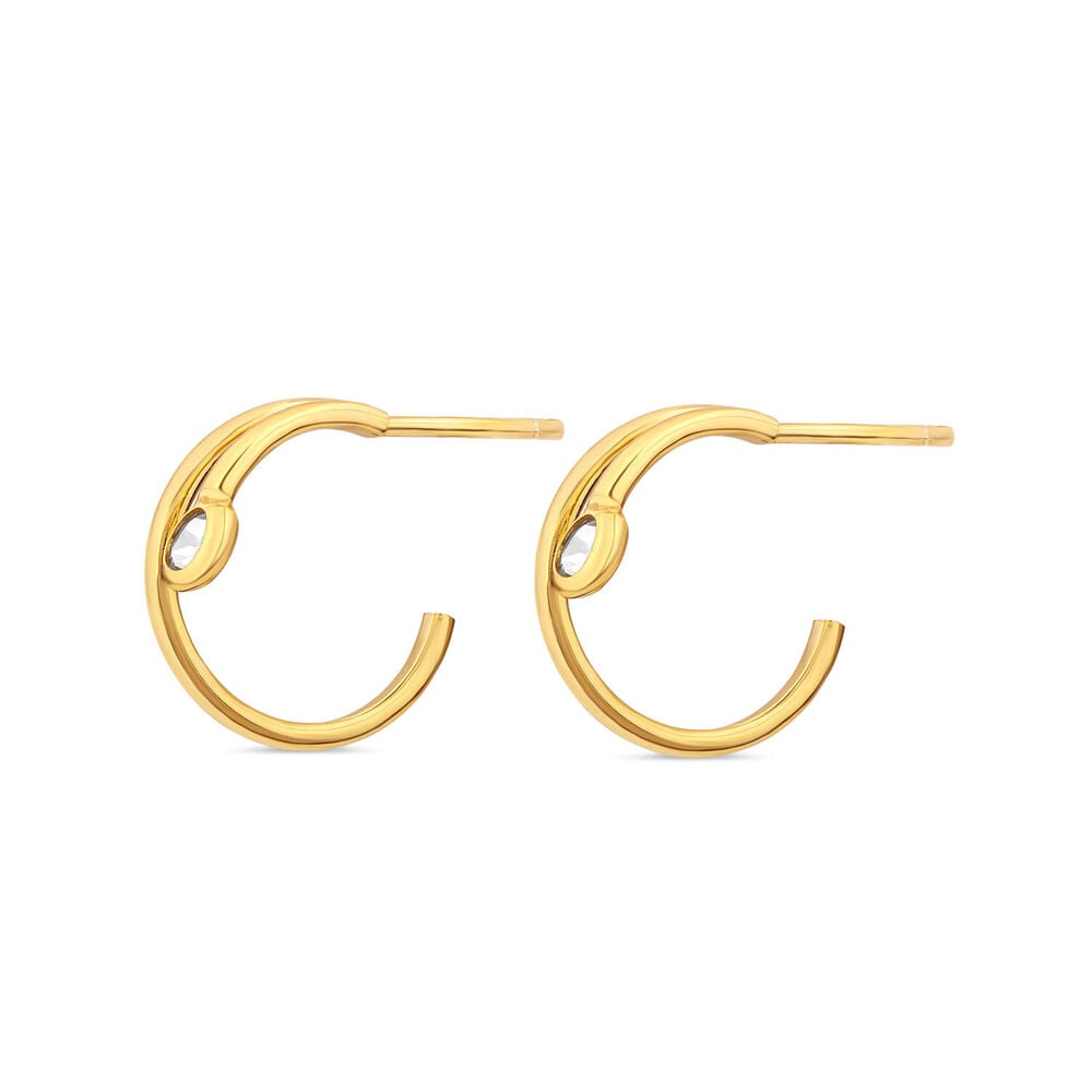Yellow Gold Plated Sterling Silver Cubic Zirconia Open Double Hoop Earrings image number 0