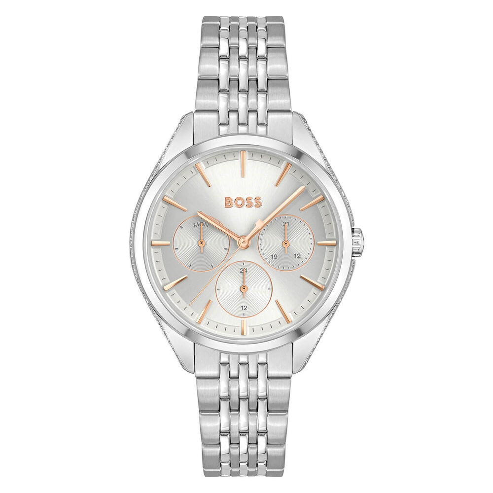 BOSS Saya 37mm Quartz Silver Dial Rose Gold Index Steel Case Bracelet Watch