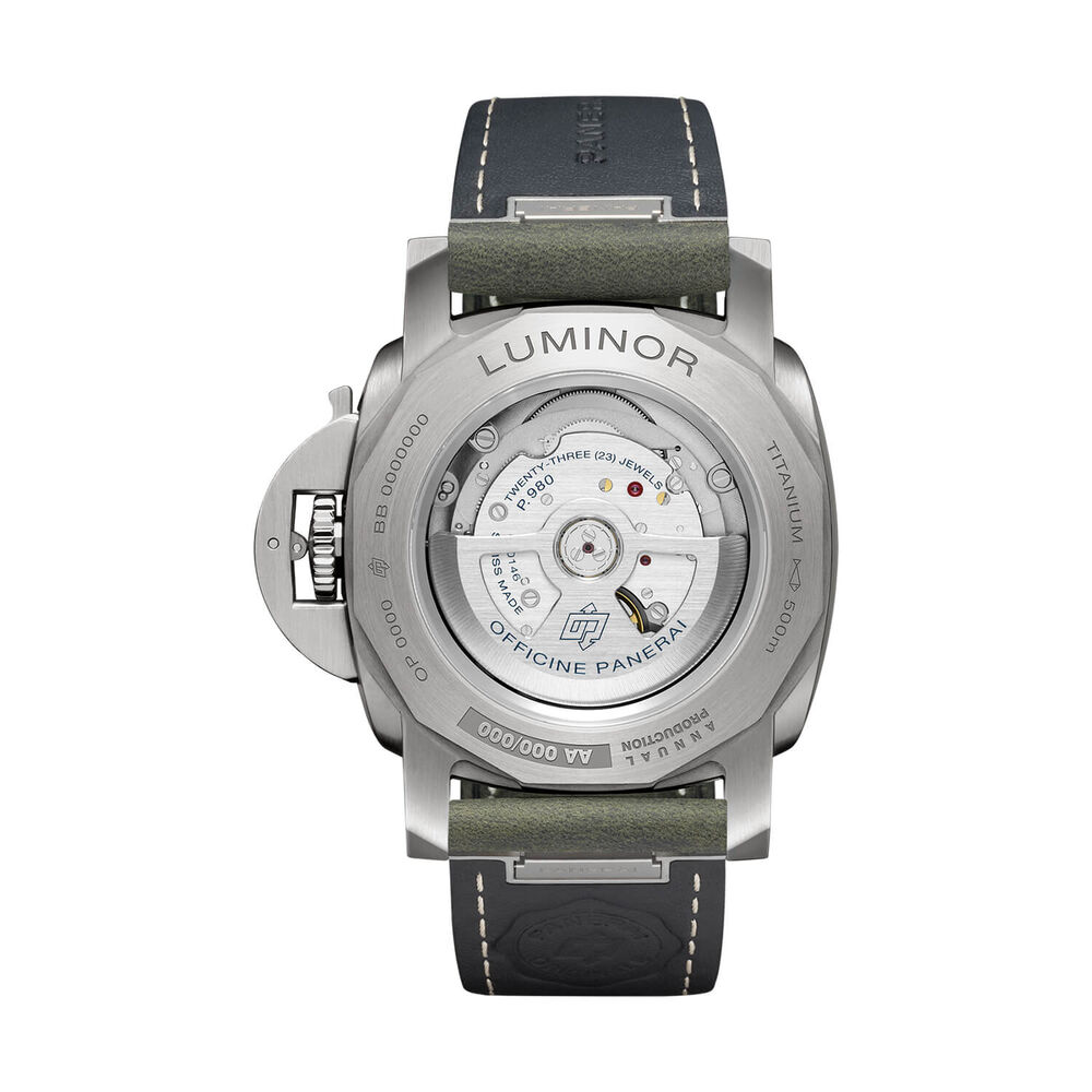 Panerai Luminor Marina Titanio 44mm Green Dial Leather Strap Watch image number 3