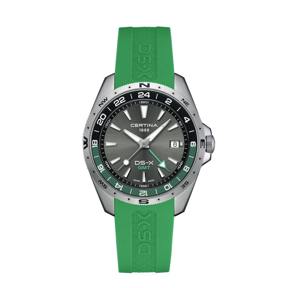 Certina DS-X GMT 41mm Grey Dial Green Rubber Strap Watch