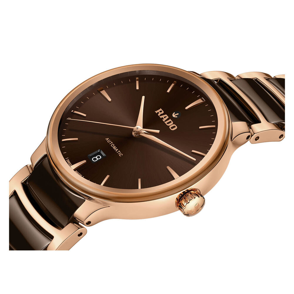 Rado Centrix 39.5mm Brown Dial Rose Gold Index Bracelet Watch