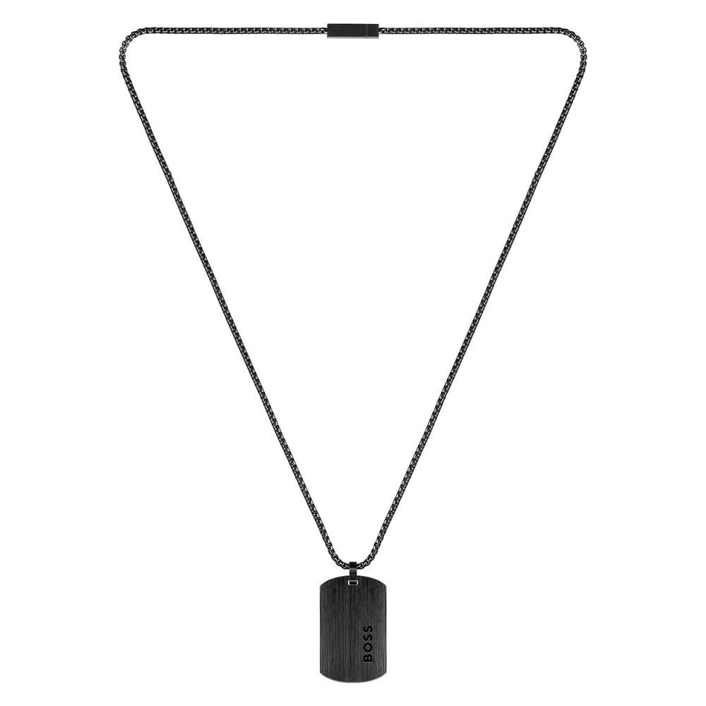 BOSS Gents Lander Black IP Dog Tag Necklace