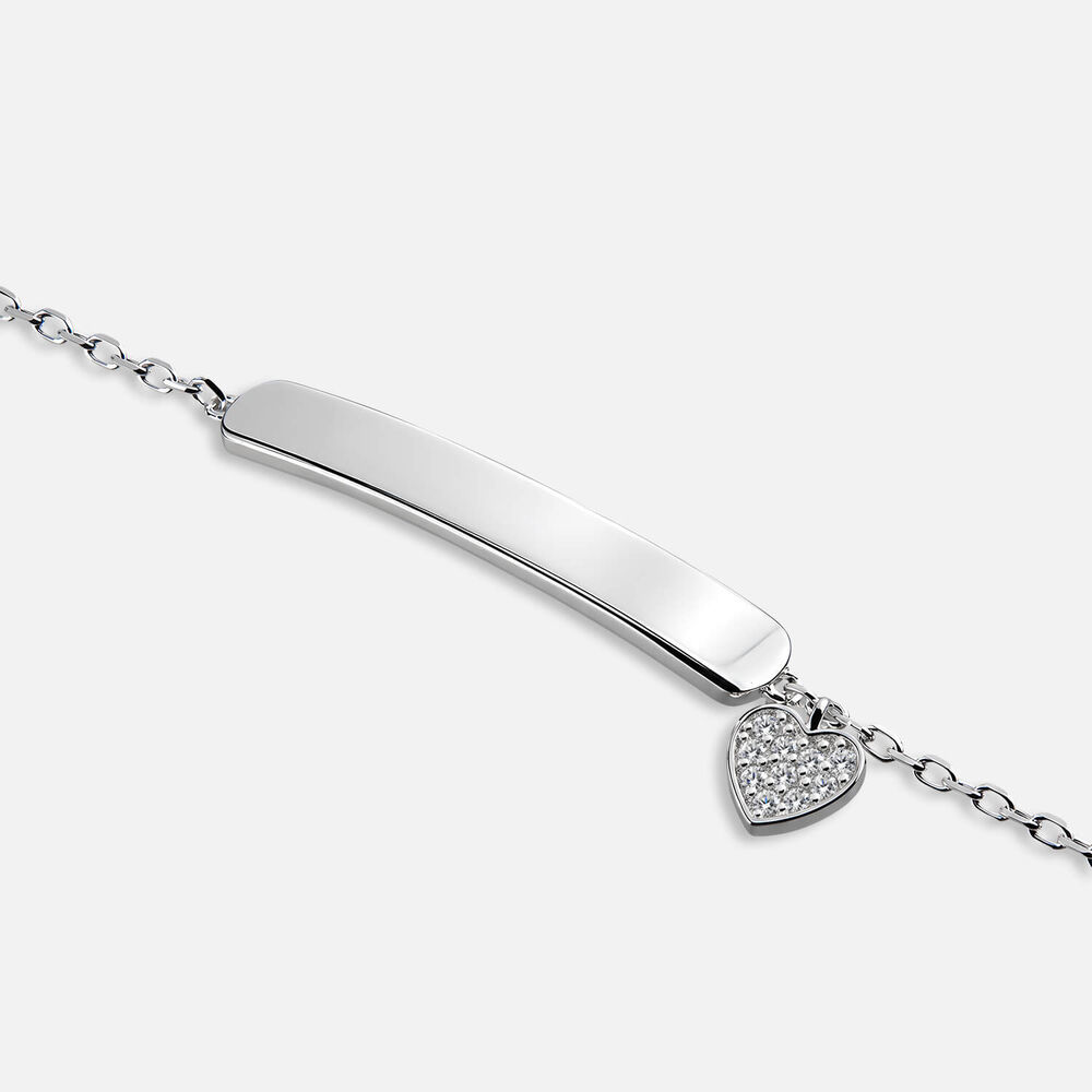 Sterling Silver ID Plate With Cubic Zirconia Heart Bracelet