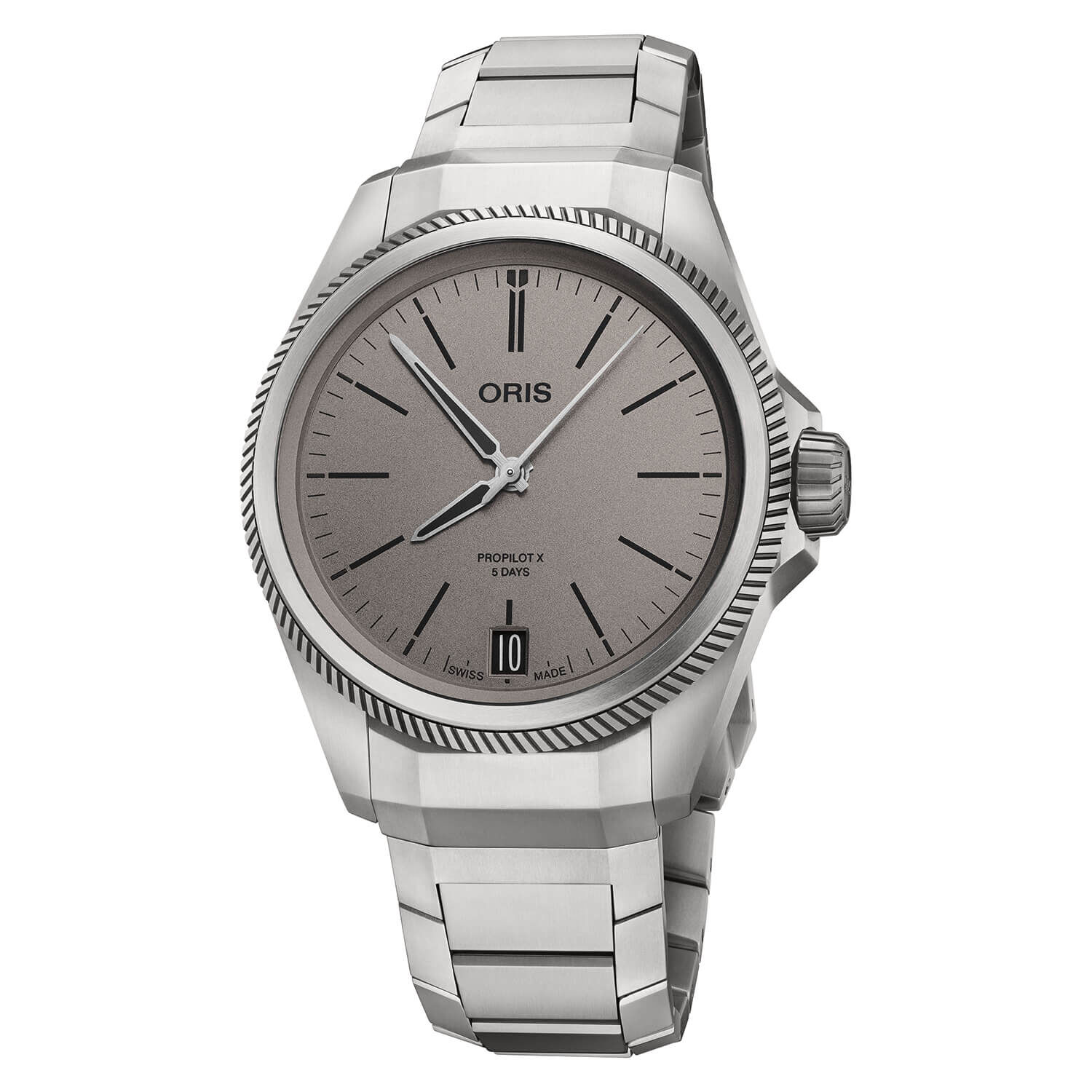 Oris Pro Pilot X 39mm Automatic Grey Dial Titanium Case Bracelet Watch