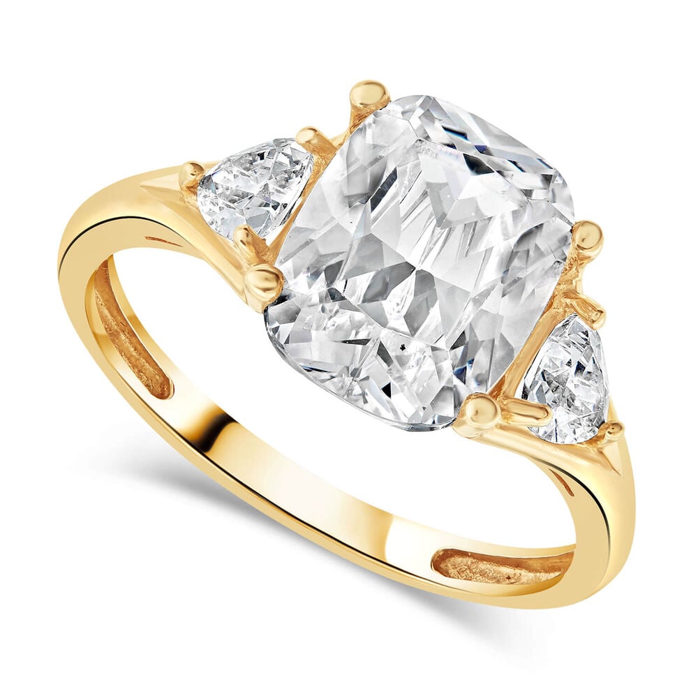 9ct Yellow Gold Cubic Zirconia Cushion & Sides Ring