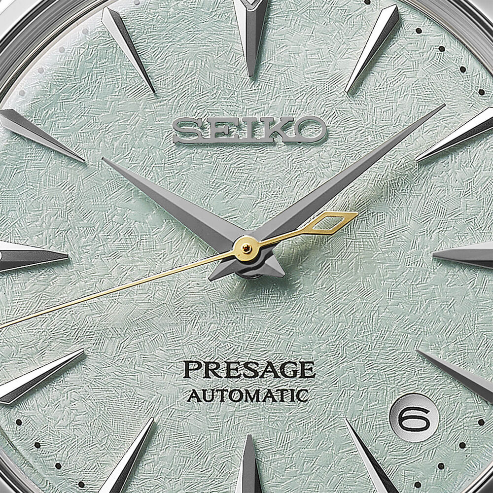 Seiko Presage 'Frozen Mojito' Diamond Cocktail Time 34mm Green Dial Steel Bracelet Watch image number 1