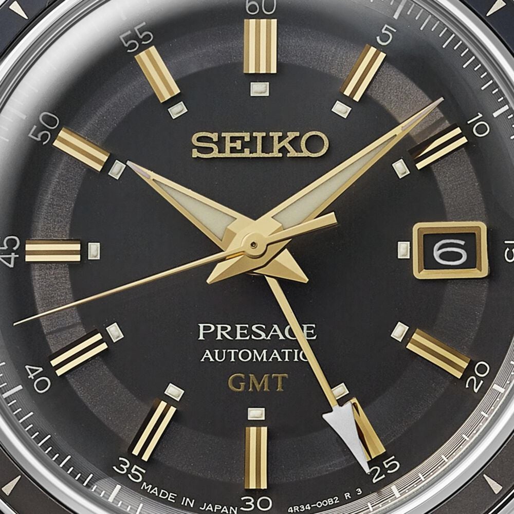 Seiko Presage Style60's 'Fume' 40mm Grey Dial Black Leather Strap Watch