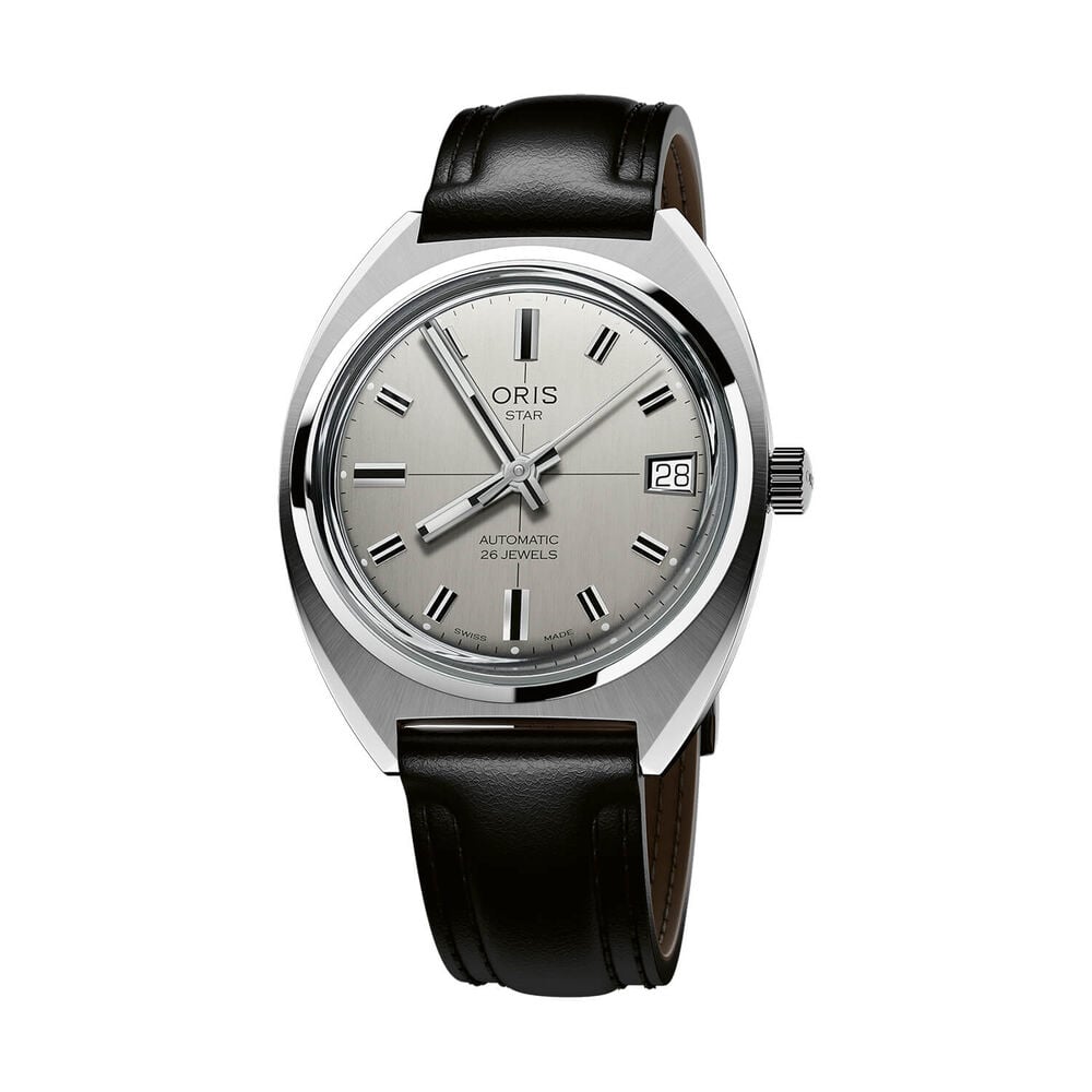 Oris Star Edition 35mm Silver Dial Black Leather Strap Watch