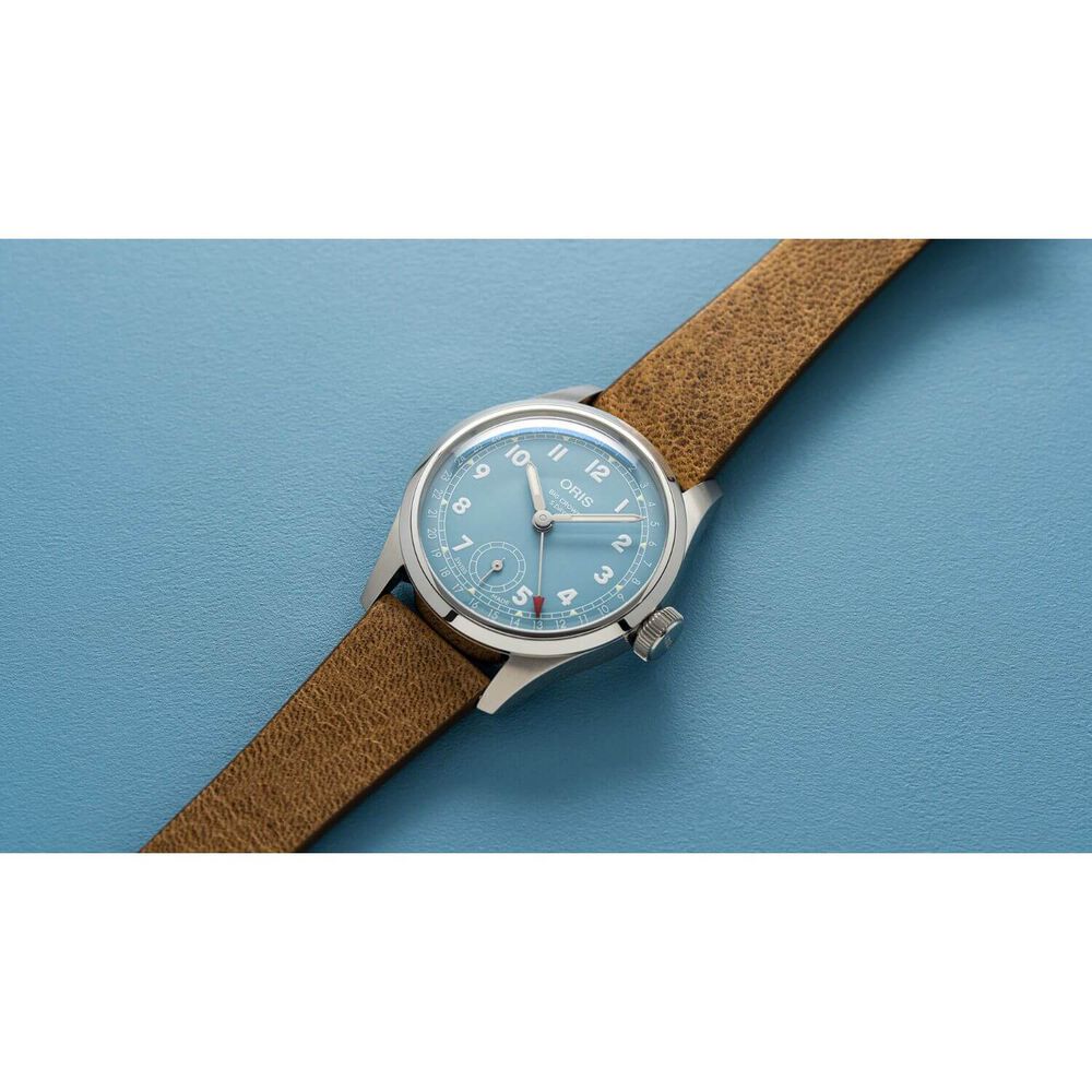 ORIS Big Crown Pointer 38mm Blue Dial Brown Strap Watch image number 4