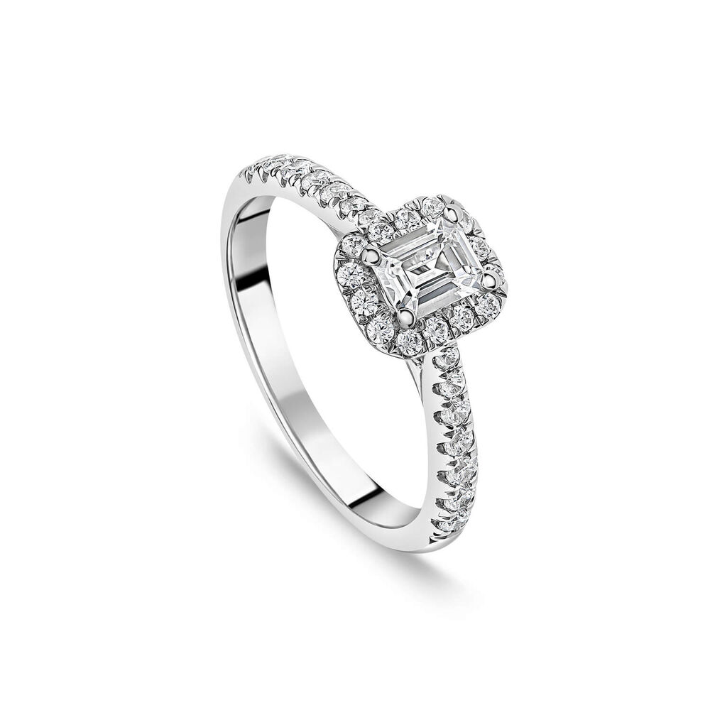 The Orchid Setting 18ct White Gold 0.75ct Emerald Cut Halo Diamond Ring image number 0