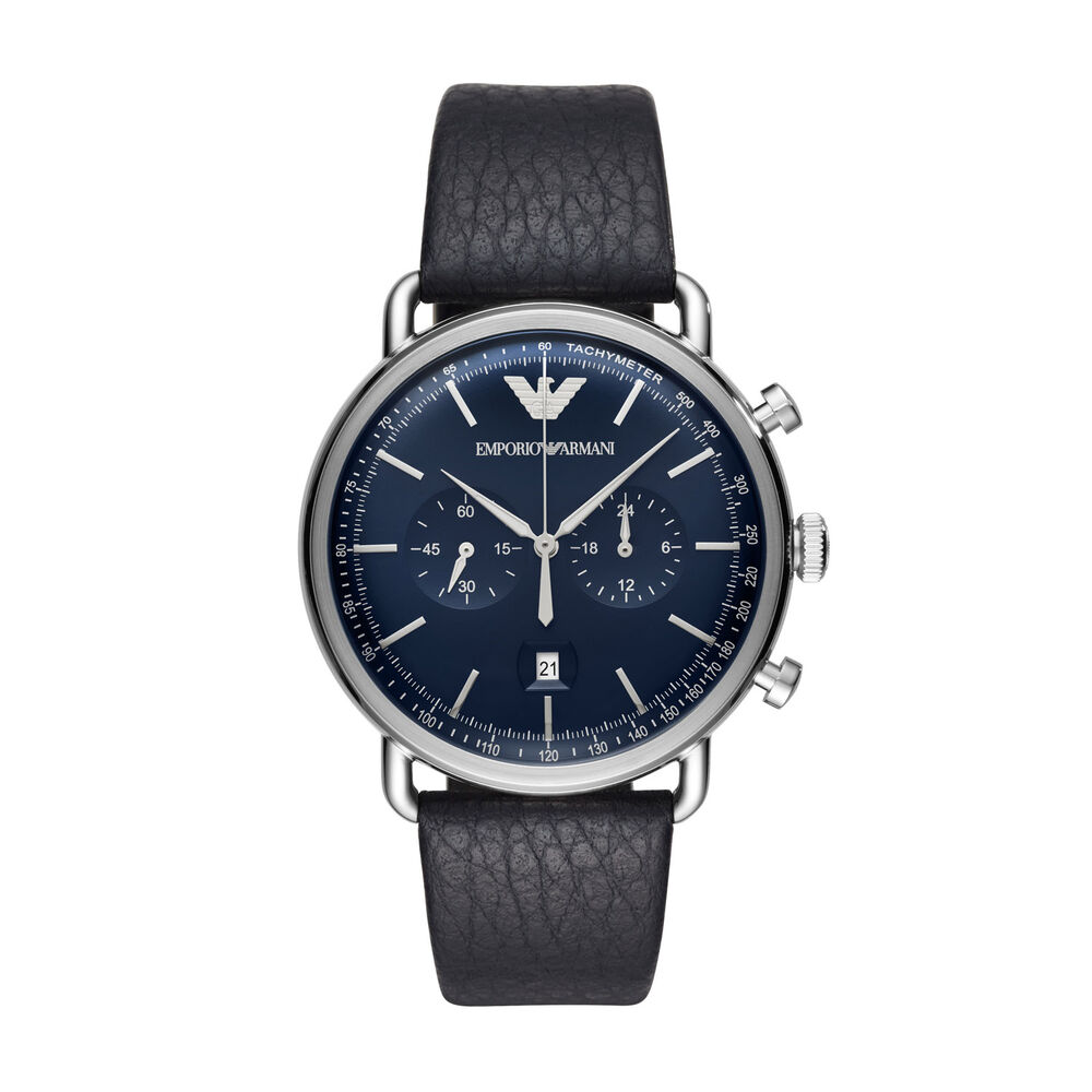 Emporio Armani Navy Leather Strap Watch image number 0