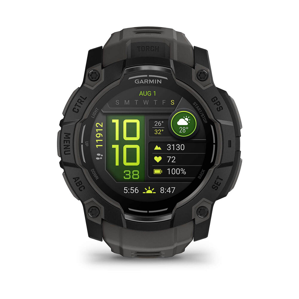 Garmin Instinct 3 AMOLED 50mm Black Bezel Charcoal Silicon Strap Watch image number 1